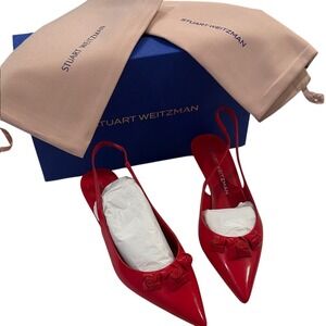 Stuart Weitzman Red Leather Pointed Toe Slingback Heels Roses Size 7.5B‎